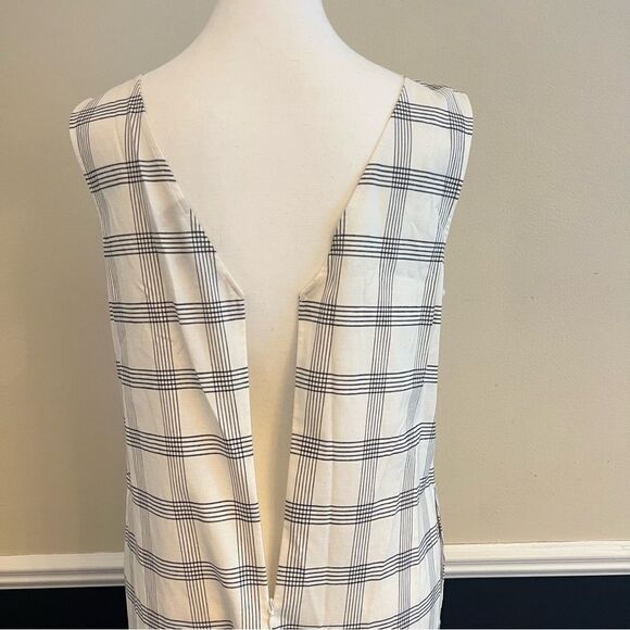 Theory Deep V Linen Blend Spring Plaid Midi Dress Size Medium in Ivory - Picture 9 of 12